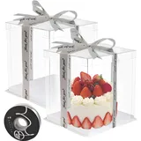 Funmo Cake Boxes 2PCS Tortenschachtel Dessert Cake Box Tortenkarton Transparente Kuchenbehälter Tortenbox Durchsichtige Geschenkbox mit Sockel und Band für Geburtstag Dessert (Transparent 30x30x25CM)