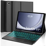 Tastatur Hülle für Samsung Galaxy Tab A9 Plus 11 Zoll 2023, 7 Farben Beleuchtung, Multi Touch Trackpad, QWERTZ Deutsche Magnetisch Abnehmbarer Bluetooth Tastatur für Galaxy Tab A9+/A9 Plus, Schwarz