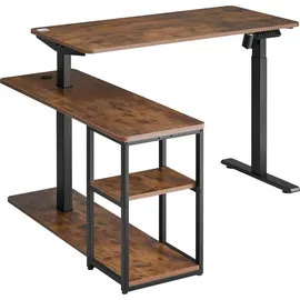 Ergo Office Höhenverstellbarer elektrischer Schreibtisch , max. Höhe 121cm, max. 70 kg, mit Tischplatte, rustikal braun, ER-450 - Braun/Schwarz