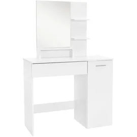 ML-Design Schminktisch mit Hocker & Spiegel 90x38x138 cm, Weiß, Frisiertisch mit Schublade, moderner Kosmetiktisch Frisierkommode Make-up Tisch