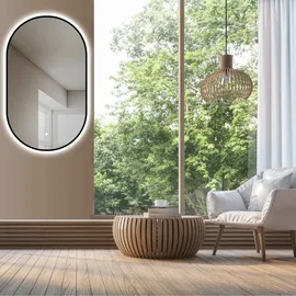 Hoko Badspiegel LED Wandspiegel 50x90 cm Oval+Rahmen+Warmweiß-Kaltweiß-Neutral 2700-6500K. Licht mit Touch Schalter/Wandschalter einschaltbar. Pa...
