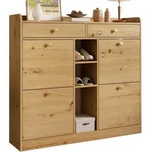 Okwish Schuhschrank 110 x 100 x 26 cm mit 4 Klapptüren und 2 Schubladen beige
