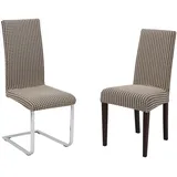 BEAUTEX 2er Set Stuhlhussen, elastische Stretch Hussen Bi-Elastic, Motiv und Farbe wählbar (Motiv Antonella, Farbe Beige)