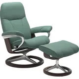 Stressless Stressless® Relaxsessel »Consul«, (Set, Relaxsessel mit Hocker), mit Hocker, mit Signature Base, Größe S, Gestell Wenge, grün