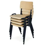 PROREGAL Stapelstuhl 4er Set | Schwarz/Buche | aus Holz | HxBxT 80x38x41 cm | Stapelbar