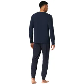 SCHIESSER Herren Schlafanzug, lang - Casual Essentials, Single Jersey, Baumwolle, V-Ausschnitt Dunkelblau (Burgund) XL