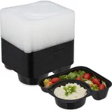 Relaxdays Meal Prep Boxen, 24er Set, 2 Fächer, mikrowellengeeignet, wiederverwendbar, Kunststoff Essensbehälter, schwarz