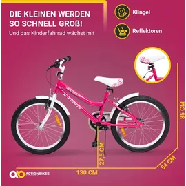 ACTIONBIKES MOTORS Actionbikes Kinderfahrrad Butterfly 20 Zoll Pink, Fahrradständer, Kettenschutz Antirutschgriffe (Pink/Weiß)