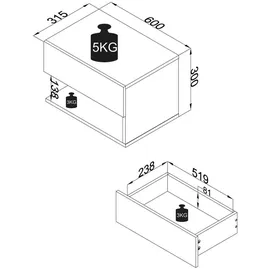VCM Wandschublade Wand Hänge Nachttisch Usal XL 60cm