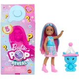 Barbie Pop Reveal Chelsea-Puppe, Shakes-Serie, mit 5 Überraschungen, darunter eine duftende kleine Puppe, Pop-it-Haustier und Farbwechsel (Stile können abweichen), JCN89