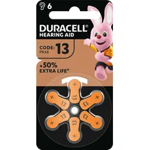 Duracell Batterie Zinc Air, 13, 1.4V Easy Tab, Retail Blister (6-pack) Hörgerätebatterie