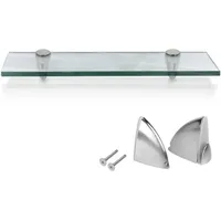 Glasboden Wandregal 60 x 10 x 0,8 cm, Glasregal Klarglas mit Halterung, Badregal Ablage Hängeregal für Badezimmer