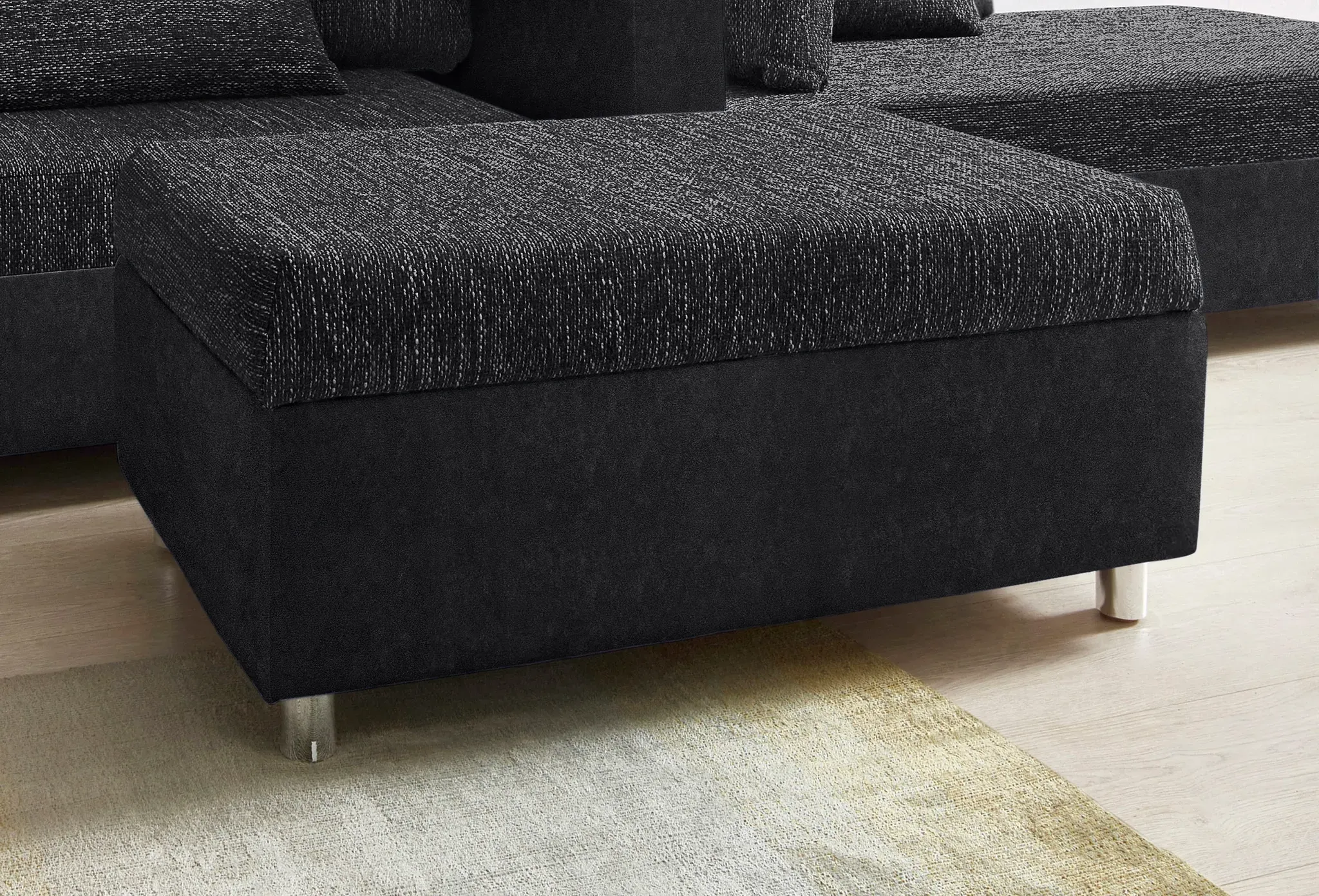 Polsterhocker COLLECTION AB "Sally", schwarz-weiß (schwarz, schwarz, weiß), B:99cm H:42cm T:62cm, Microfaser PRIMABELLE (100% Polyester) / Struktur (80% Polyester, 20% Acryl), Struktur (80% Polyester, 20% Acryl), Kunstleder SOFTLUX / Struktur (80% Polyester, 20% Acryl), Microfaser PRIMABELLE (100% Polyester) / Cord (100% Polyester), Hocker
