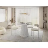 WFL GROUP Esstisch Rund Ausziehbar mit Lamellen im Loft-Stil – 120 bis 200 cm – Industrieller Tisch mit Weißen Metallbeinen, Platzsparend für Wohnzimme... – Weiß