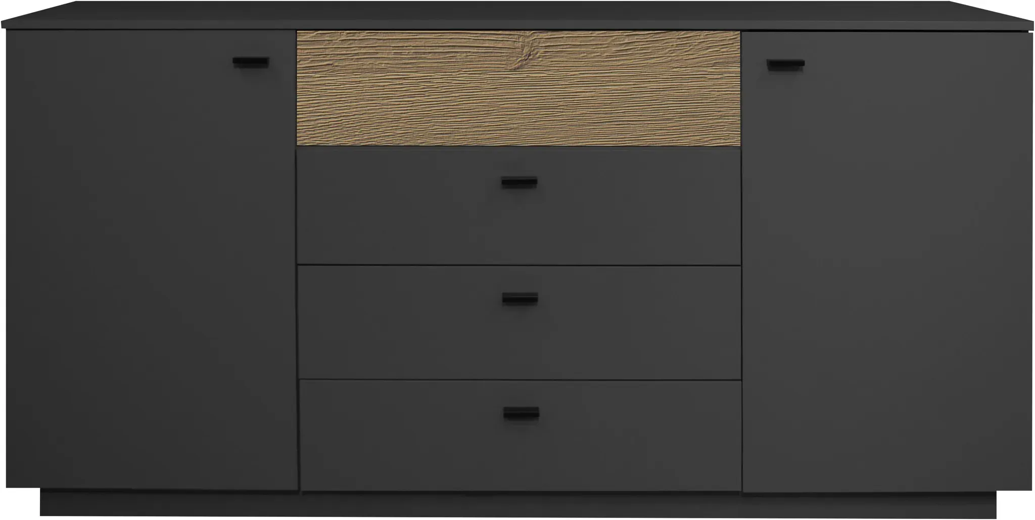Sideboard MÄUSBACHER, schwarz (anthrazit matt lack nb, eiche massiv geschruppt), B:192cm H:92cm T:45cm, Holzwerkstoff, Sideboards, Sideboard, B/H/G: 192x92x45, inkl. Beleuchtung