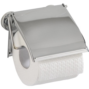 WENKO Cover Power-Loc Toilettenpapierhalter, Toilettenrollenhalter mit Schutzdeckel gegen Staub, Farbe: Chrom