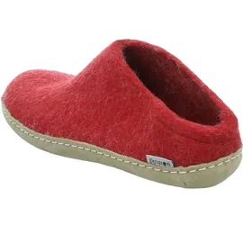 Glerups Ledersohle Pantoffeln Aus 100% reiner Naturwolle, Schützt vor Geruch, Bequem und weich zu tragen - Rot