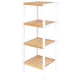 tavora dibea Badezimmerregal mit 4 Ablageflächen Wohnzimmerregal Standregal Bambusregal Badregal Bücherregal Eckregal Küchenregal 33x33x98 cm, naturfarben/weiß