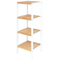 tavora dibea Badezimmerregal mit 4 Ablageflächen Wohnzimmerregal Standregal Bambusregal Badregal Bücherregal Eckregal Küchenregal 33x33x98 cm, naturfarben/weiß