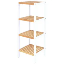 tavora dibea Badezimmerregal mit 4 Ablageflächen Wohnzimmerregal Standregal Bambusregal Badregal Bücherregal Eckregal Küchenregal 33x33x98 cm, naturfarben/weiß