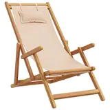 vidaXL Gartenstuhl Strandstuhl Klappbar Beige Massivholz Eukalyptus und Stoff (1 St) beige