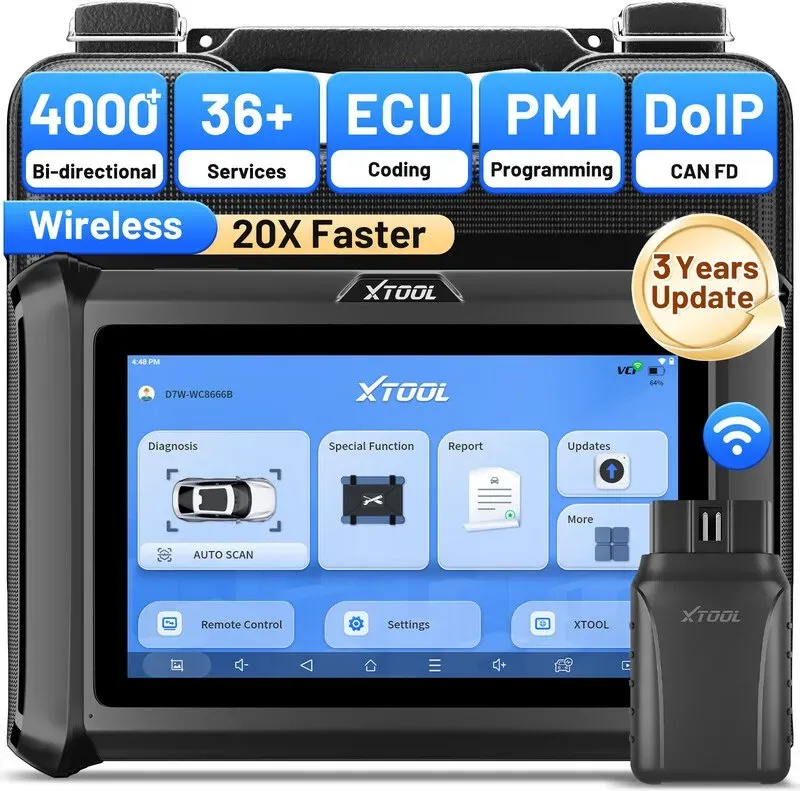 XTOOL D7W OBD2-Scanner, Diagnosegerät: 2026er kabellose Version der Modelle D7/D7S/D7BT, doppeltwelliger Scanner mit Fahrzeugdiagnose aller Systeme, PMI, ECU-Codierung, 39+ Reset-Funktionen, 3 Jahre Updates, CAN FD/DoIP, Scanner fürs Auto