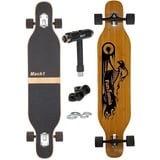 Mach1 Longboard aus Bambus mit Keramik Kugellager - Camber Drop Through Cruiser Board (Spar-Set inkl. T-Tool und extra Bushings, Longboard + T-Tool + 4er Set 85A Bushings), Twin Tip goldfarben