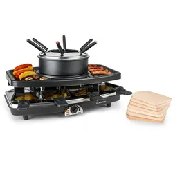 Klarstein Entrecote 2-in-1 Raclettegrill & Fondue Naturstein 1100W 8 Personen Schwarz