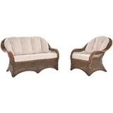Rattan Sitzgruppe Wintergarten-Set Sessel Sofa Rattan Garnitur (Vintage Braun)
