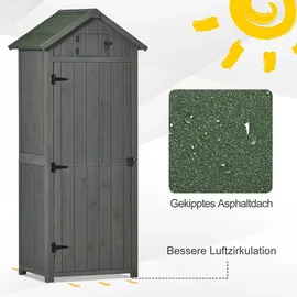 Outsunny Gartenschrank Gartenhaus Gerätehaus Geräteschuppen mit Fachböden Asphaltdach Holz Grau+Grün 77 x 54,2 x 179 cm