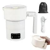 Faltbarer Wasserkocher, 600ML Reisewasserkocher Klein Elektrischer, Wasserkocher Camping Silikon, Tragbarer Mini wasserkocher für Unterwegs Weiß 1000W für Küche Reise Camping Outdoor