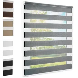 Foxx Doppelrollo Klemmfix ohne Bohren Grau 50x140 cm [Stoffbreite 46cm] Duo Rollo Fensterrollo für Fenster/Türen Gardine Klemmrollo Seitenzugrollo Sichtschutz Sonnenschutzrollo Zebrarollo