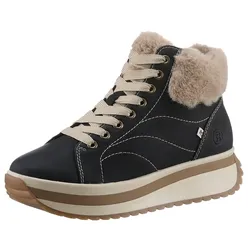 Winterboots RIEKER EVOLUTION, Damen, Gr. 41, schwarz (schwarz, beige), Nubukleder, Textil, casual, Schuhe, Keilsneaker, Plateauboots mit Fellimitatkragen