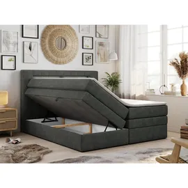 MKS Meble Boxspringbett mit LED Kopfteil und Topper - GOLD-5-KING - 180x200cm - Dunkelgrau - Mittelfest (H3) - Dunkelgrau