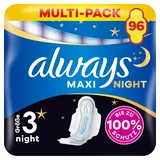 Always Maxi Binden Damen Gr. 3, Night 96 Damenbinden mit Flügeln (8X12 Stück Stück) weich und super saugfähig, geruchsneutralisierend und Auslaufschutz