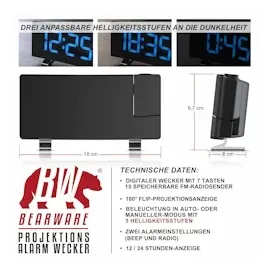 Brandson Projektionswecker schwarz