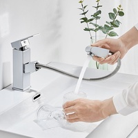 Auralum Badarmatur Wasserhahn mit herausziehbarer Brause | Mischbatterie für Waschtisch und Badezimmer