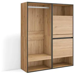 SKRAUT HOME Offener Schrank, Kleiderbügel mit Einlegeböden, 120x35x145 cm, Schlafzimmer, Kleidung, Schuhe, Moderner Stil, Eiche - 436_2