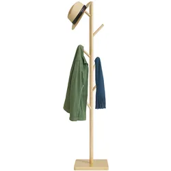 Relaxdays Garderobenständer, Baumform, HBT: 177 x 30 x 30 cm, 8 Haken, Taschenbaum 3 Höhen, Kautschukholz & MDF, natur