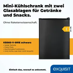 Exquisit Mini-Kühlschrank, Kühlschrank klein, 50 Liter, 45 cm Breite, LED-Innenbeleuchtung, Temperaturregelung, KB560-V-091E schwarz
