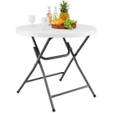 COSTWAY Gartentisch, rund Klapptisch mit HDPE Tischplatte, wetterfest weiß