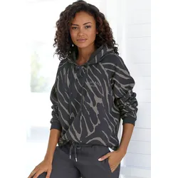 Kapuzensweatshirt, mit Zebramuster, Loungewear, Gr. 32/34, dunkelgrau-taupe, , 94492416-32