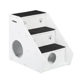 Relaxdays Hundetreppe 3 Stufen, Hunde & Katzen, HBT 52,5x42x60 cm, Haustiertreppe Teppich, Bett & Couch, weiß/schwarz