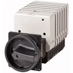 Eaton 091433 Hauptschalter, T5B, 63 A, Zwischenbau, 7 Baueinheit(en), 13-polig, HALT-Funktion, mit schwarzem Drehgriff und Sperrkranz
