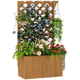 Outsunny Hochbeet Pflanzkasten mit Rankgitter Dach Spalier Pflanzkübel Blumenkasten Holz, Gartenspalier 64 x 33 x 122cm für Garten Balkon Terrasse,