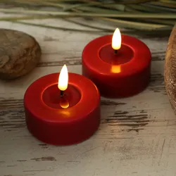 LED Teelichter MIA - realistische 3D Flamme - D: 6,1cm - Batteriebetrieb - rot - 2 Stück