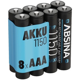 ABSINA AAA 1150 - Akku AAA Micro mit 1,2V & min. 1050mAh wiederaufladbare Akkus für Geräte mit hohem Stromverbrauch - Batterien AAA wiederaufladbar ideal für DECT Telefon