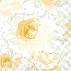 Mank Serviette aus Tissue - Rosalie in Gelb, 40x40 cm, 100 Stück - Floral Blumen Rosen Aquarell