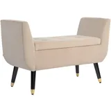 Homcom Sitzbank mit Stauraum Armlehnen Polsterbank mit Samtoptik, Sitztruhe mit Holzbeine, Truhenbank für Wohnzimmer Schlafzimmer Flur 107 x 42 x 65 cm, Beige