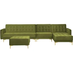 Modulsofa Samtstoff Schlaffunktion grün linksseitig Ottomane ABERDEEN